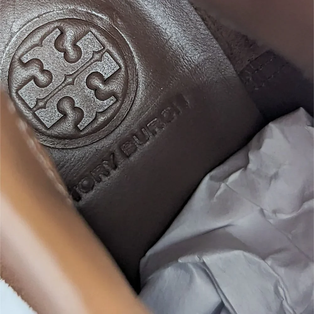 Tory Burch Women Sofia 85 Lug Sole T Logo Heeled Brown Suede Boots size 5 - Picture 10 of 11